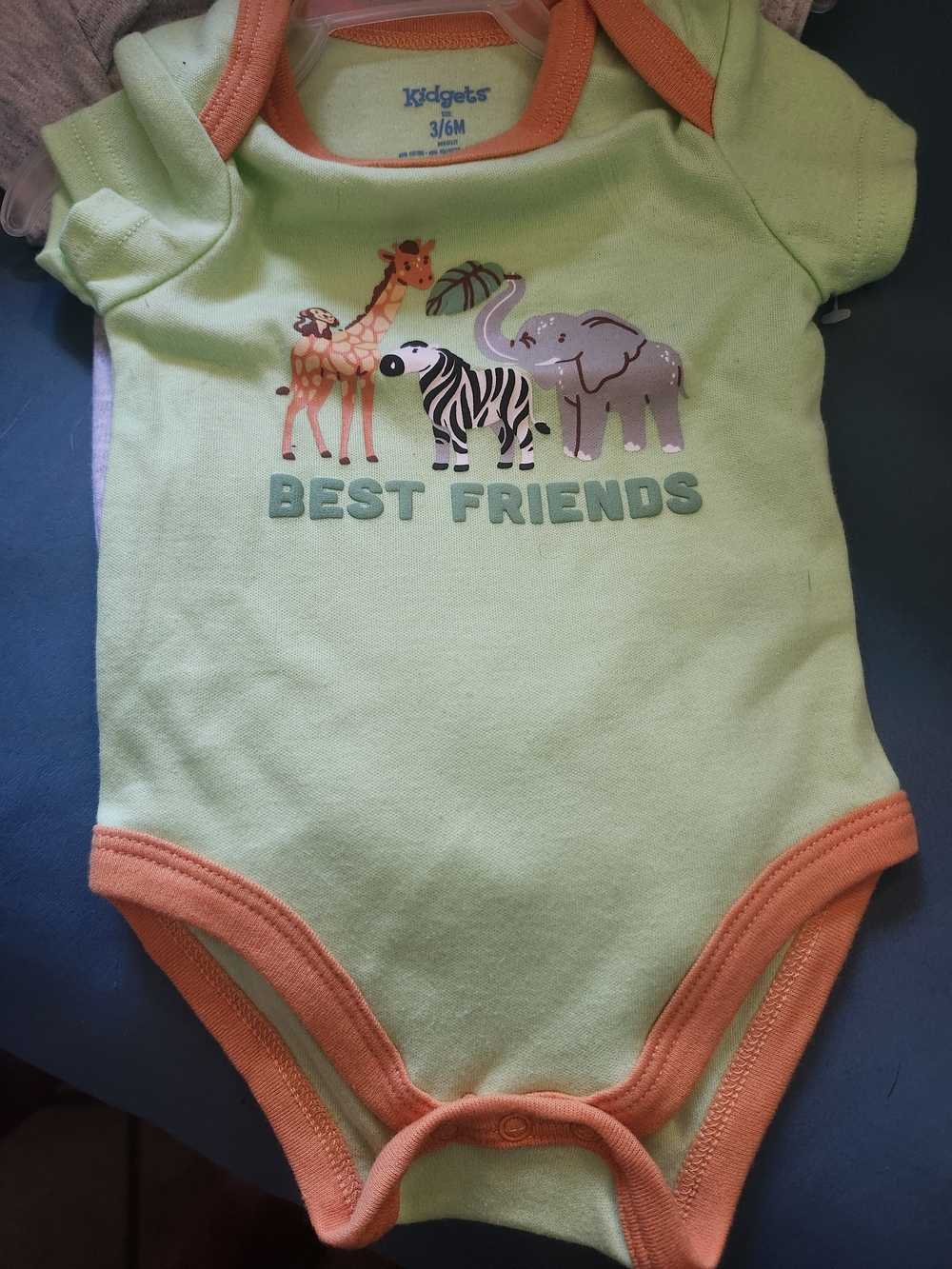 Kidgets Light Green Bodysuit with Orange Trim & Jungle Friends Graphic